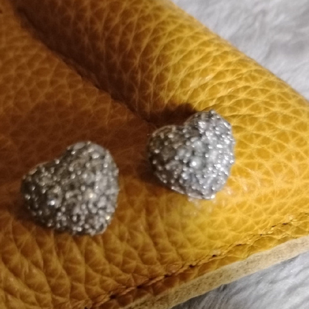 Silver Heart Stud Earrings - Picture 2 of 6